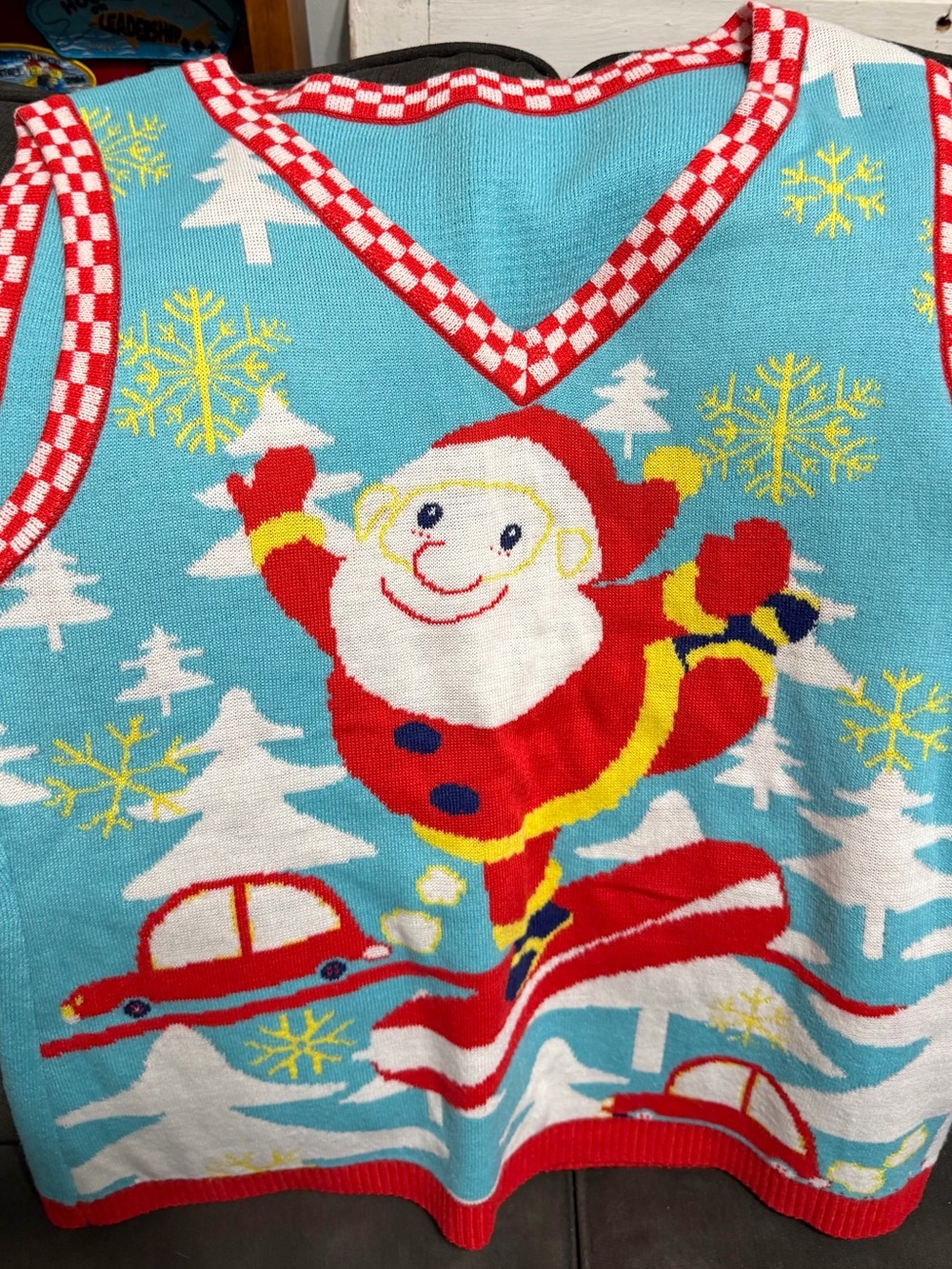 Festive Santa Sweater Vest in Aqua & Red